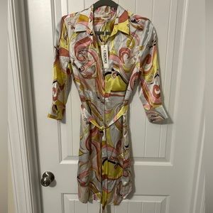 NWT REVOLVE L’Agence XS Silk Stella Short Shirt Dress Retro Psychedelic Tie 70s